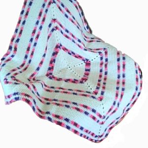 Hand Crocheted White Purple Pink Blanket Throw NWT